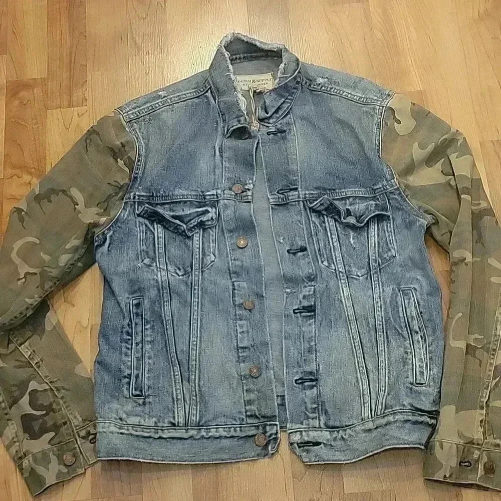 Ralph Lauren Denim & Supply Distressed Jacket Camoflouge Colorblock Sleeves M - Picture 4 of 13